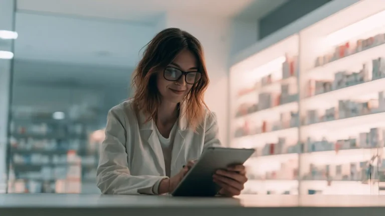 Apotheker prüft KI-Hautanalysedaten – Technologie informiert, der Fachmann entscheidet